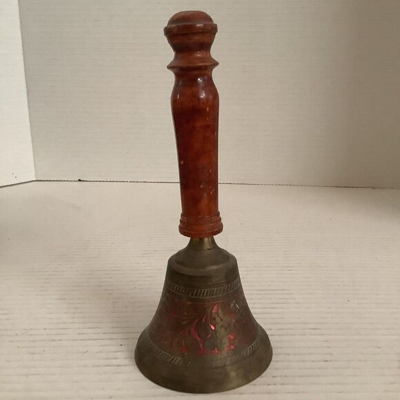 Ornate Brass‎ Bell With Wooden Handle - Picture 1 of 4